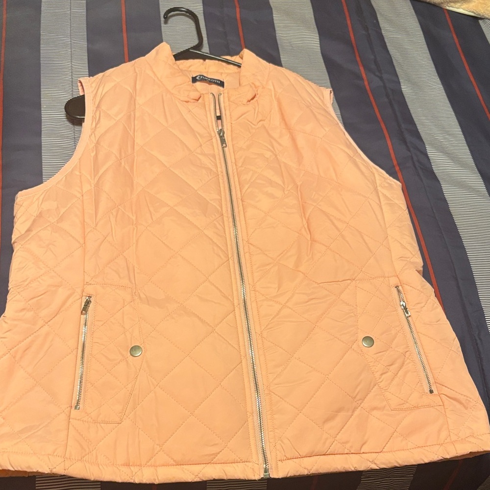 Peach Quilted Vest with Zipper Pockets